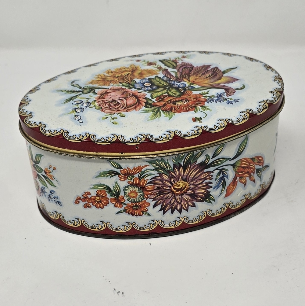 Vtg Daher tin‎ container England grannycore cottagecore rustic floral